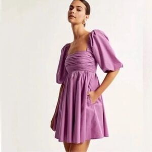 Abercrombie & Fitch The A&F Emerson Linen-Blend Puff Sleeve Mini Dress NEW XS